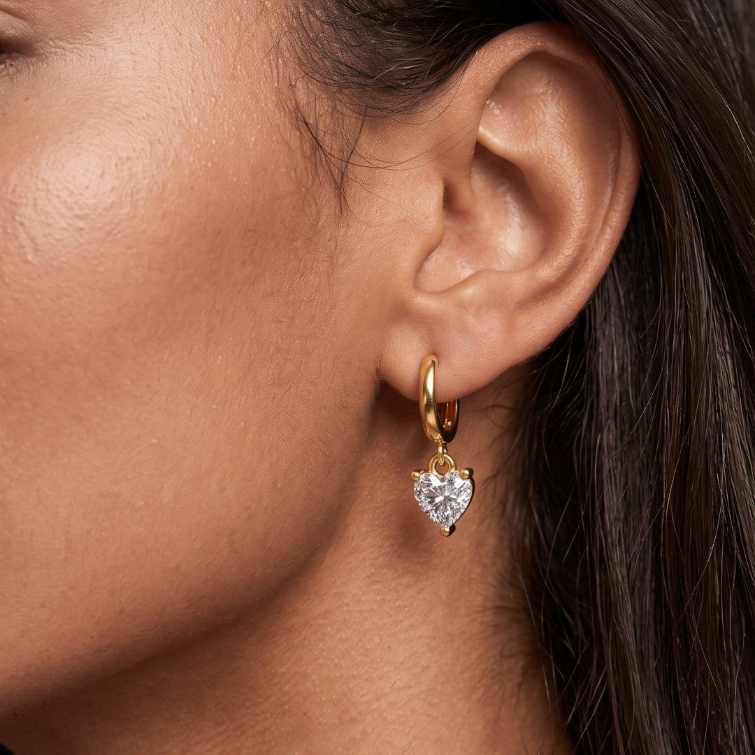 Diamond Heart Solitaire Dangling Drop Earrings