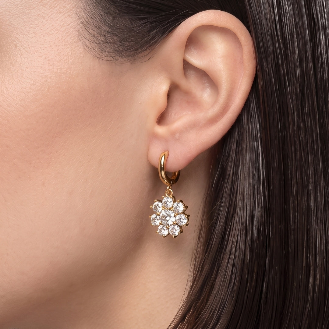 Diamond Flower Dangling Earrings