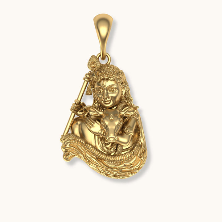 Shri krishna with baby cow pendent gold plated with chain 