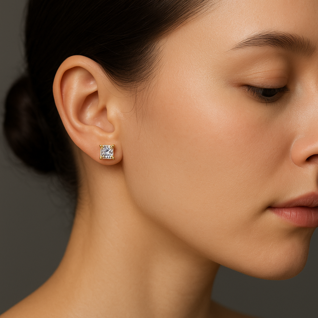 Gold Princes(Square) Solitaire Studds by Arushaa