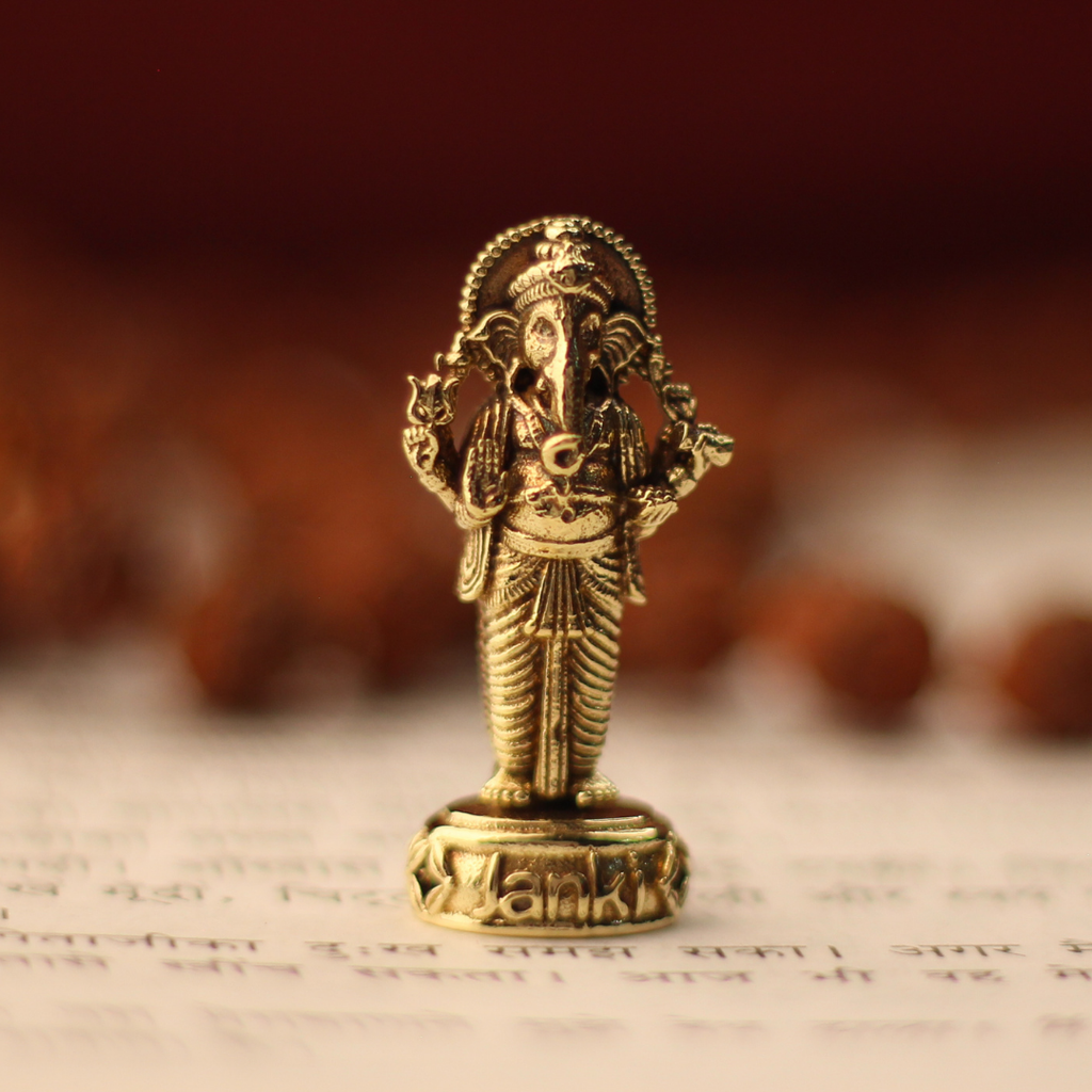 Shri Stambha Ganeshji Idol/Murti in Pure Brass