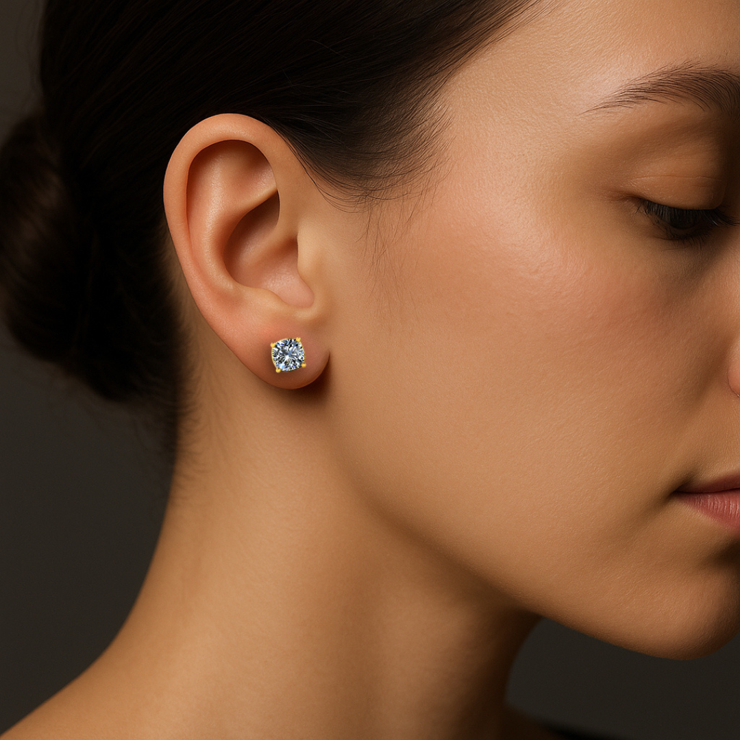 Gold Cushion Solitaire Studds by Arushaa