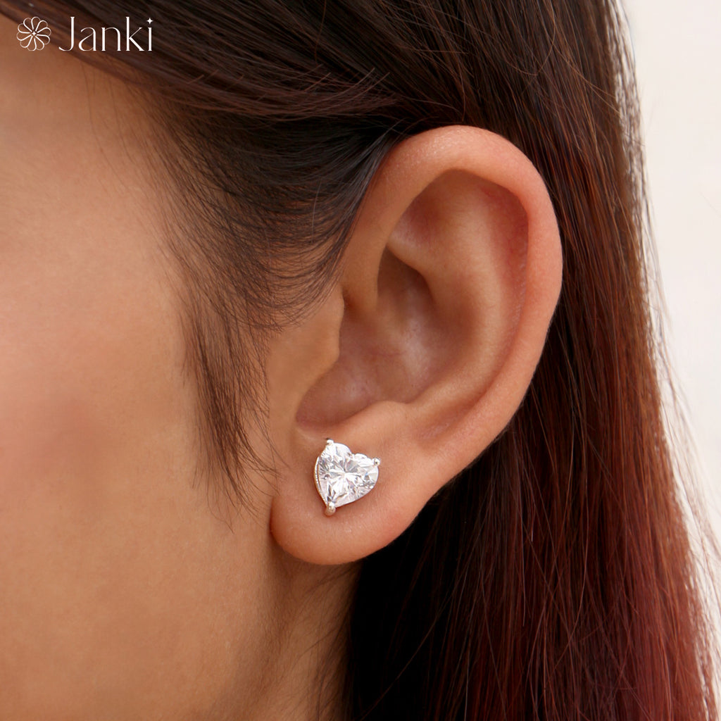 Heart Gold Solitaire Diamond Zirconia Studs