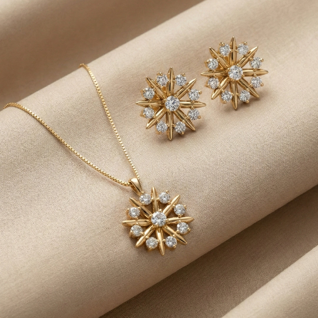 Grand Flower Earrings & Necklace Set