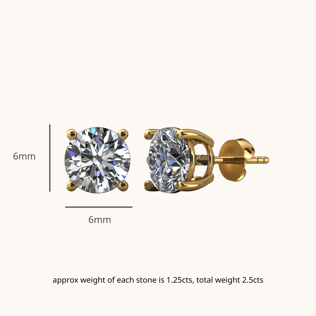 Men's Gold Round 6mm Solitaire Studds by Arushaa 1ct size