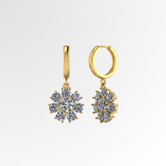 Diamond Flower Dangling Earrings