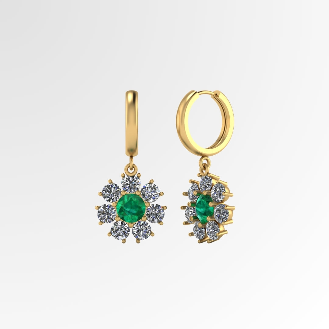 Diamond Flower Dangling Earrings
