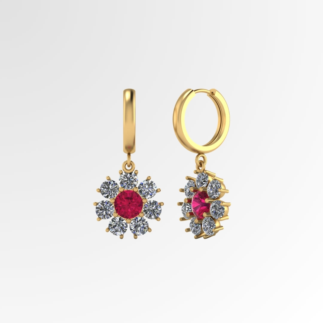 Diamond Flower Dangling Earrings