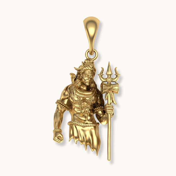 lord shiva with trishul gold pendent with chain 