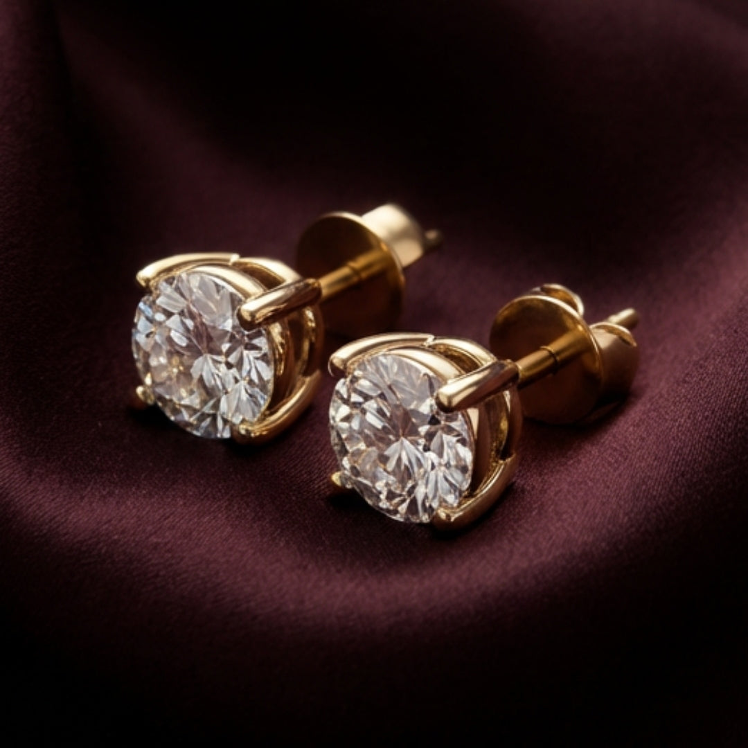 Gold Cushion 6mm Solitaire Studds by Arushaa 1ct size