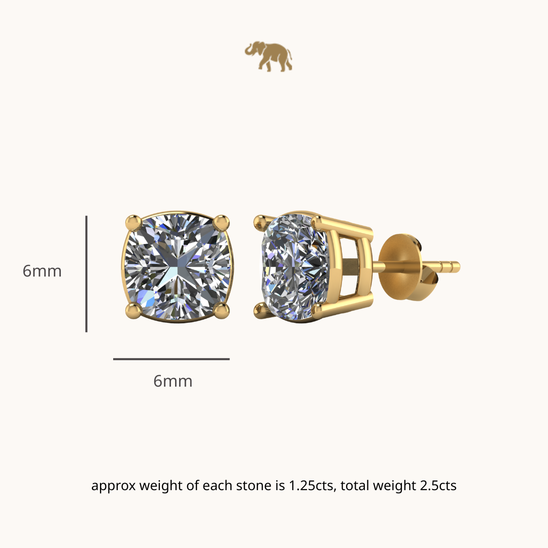 Gold Cushion 6mm Solitaire Studds by Arushaa 1ct size