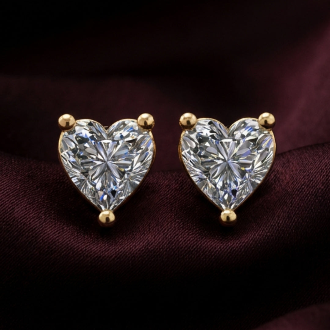 Gold Heart 6mm Solitaire Studds by Arushaa 1ct size