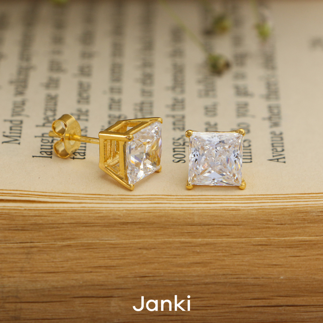 Princess Gold Solitaire Diamond Zirconia Studs