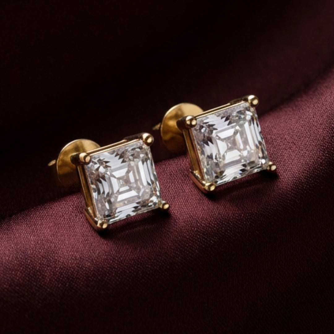 Gold Princes(Square) 6mm Solitaire Studds by Arushaa 1ct size