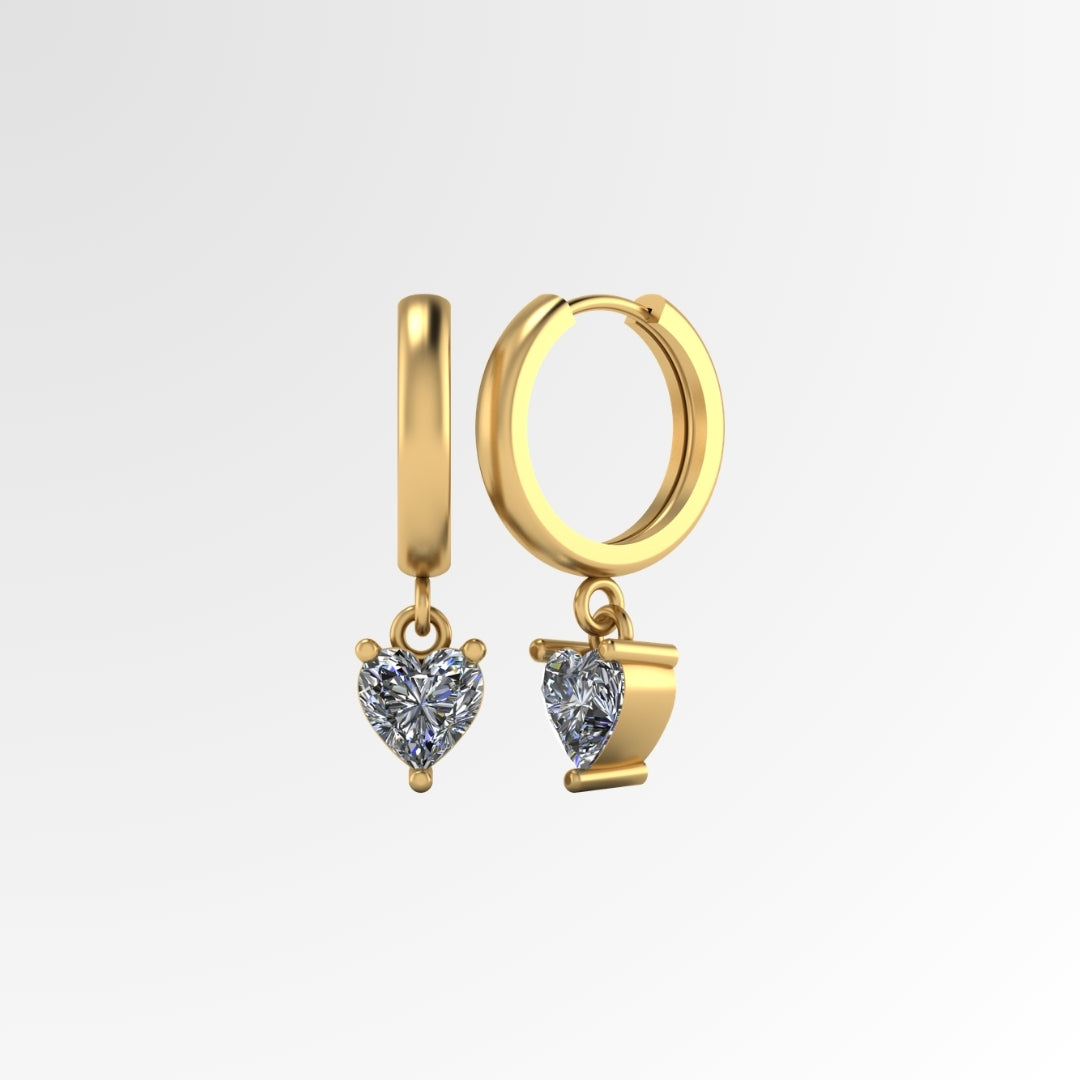 Diamond Heart Solitaire Dangling Drop Earrings
