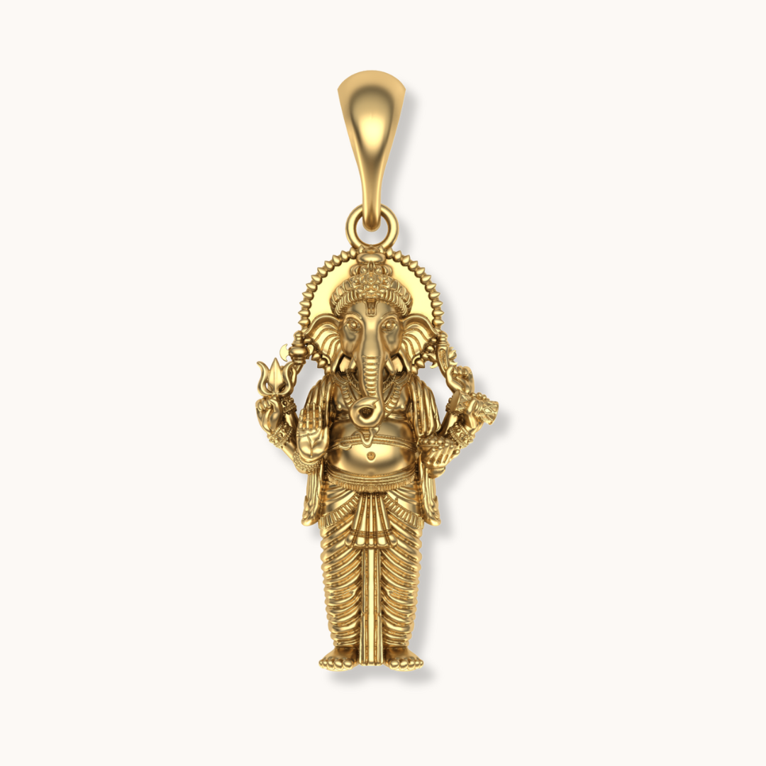 lord Ganesha standing gold pendent with chain 