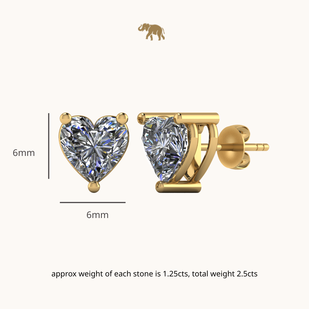 Gold Heart 6mm Solitaire Studds by Arushaa 1ct size