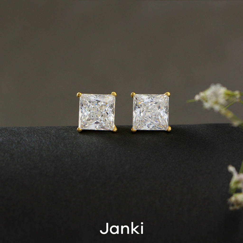 Princess Gold Solitaire Diamond Zirconia Studs