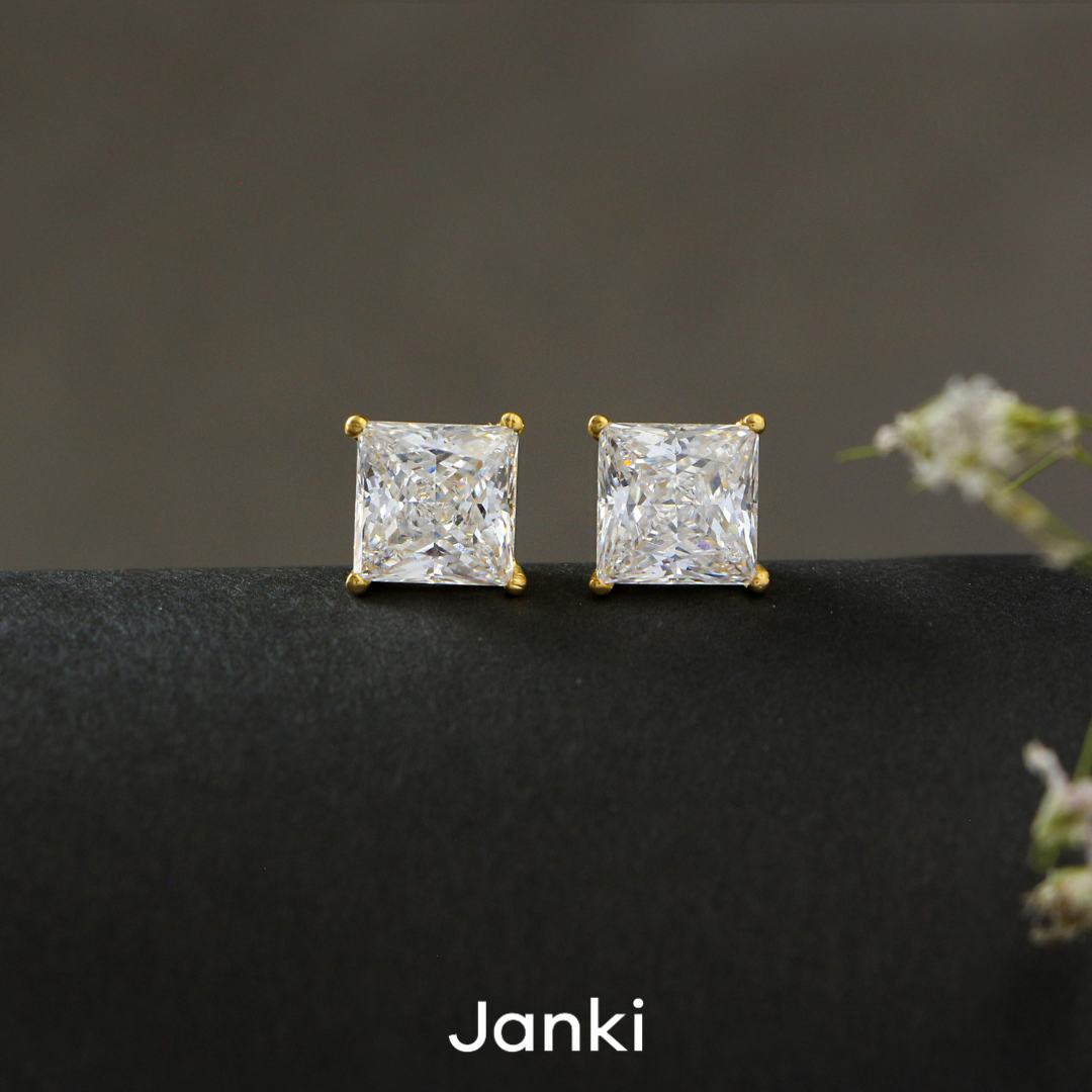 Princess Gold Solitaire Diamond Zirconia Studs