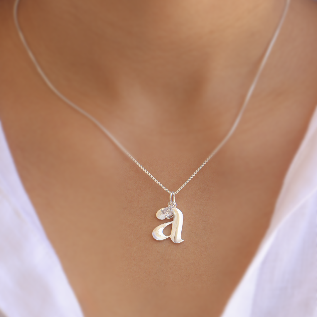 Moonlit Initial Necklace with chain ( A to Z Available)