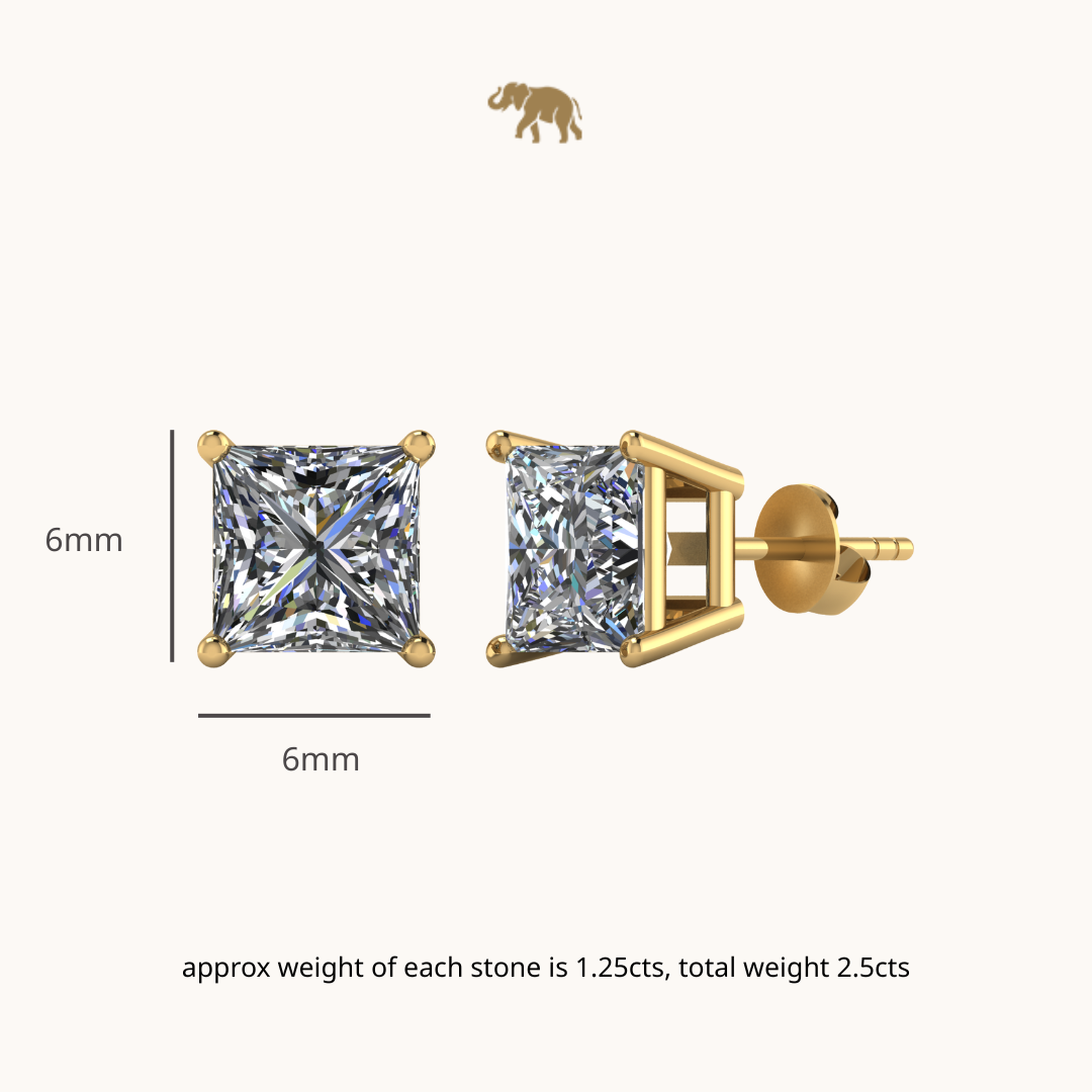 Gold Princes(Square) 6mm Solitaire Studds by Arushaa 1ct size