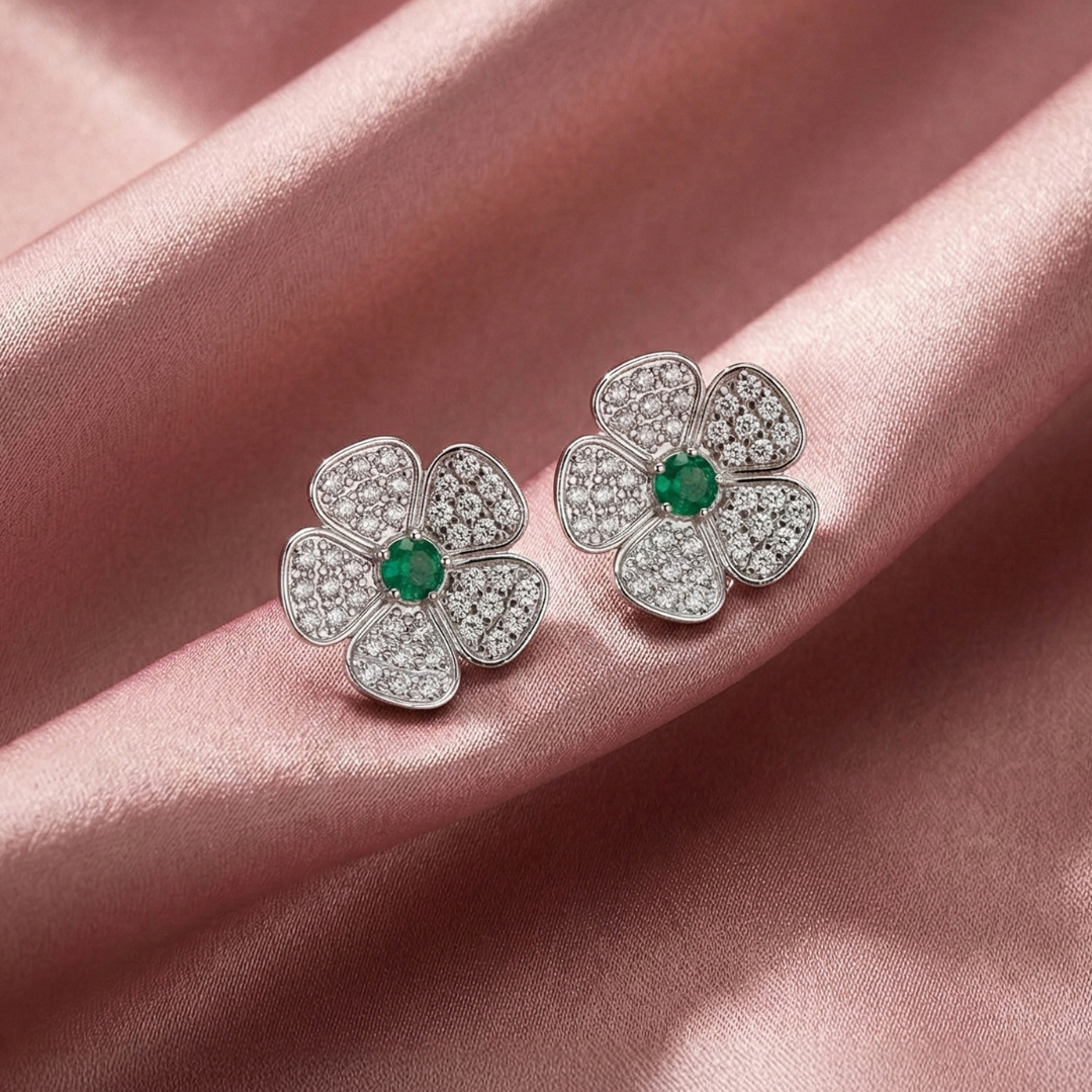 Emerald Flower Cluster Earrings