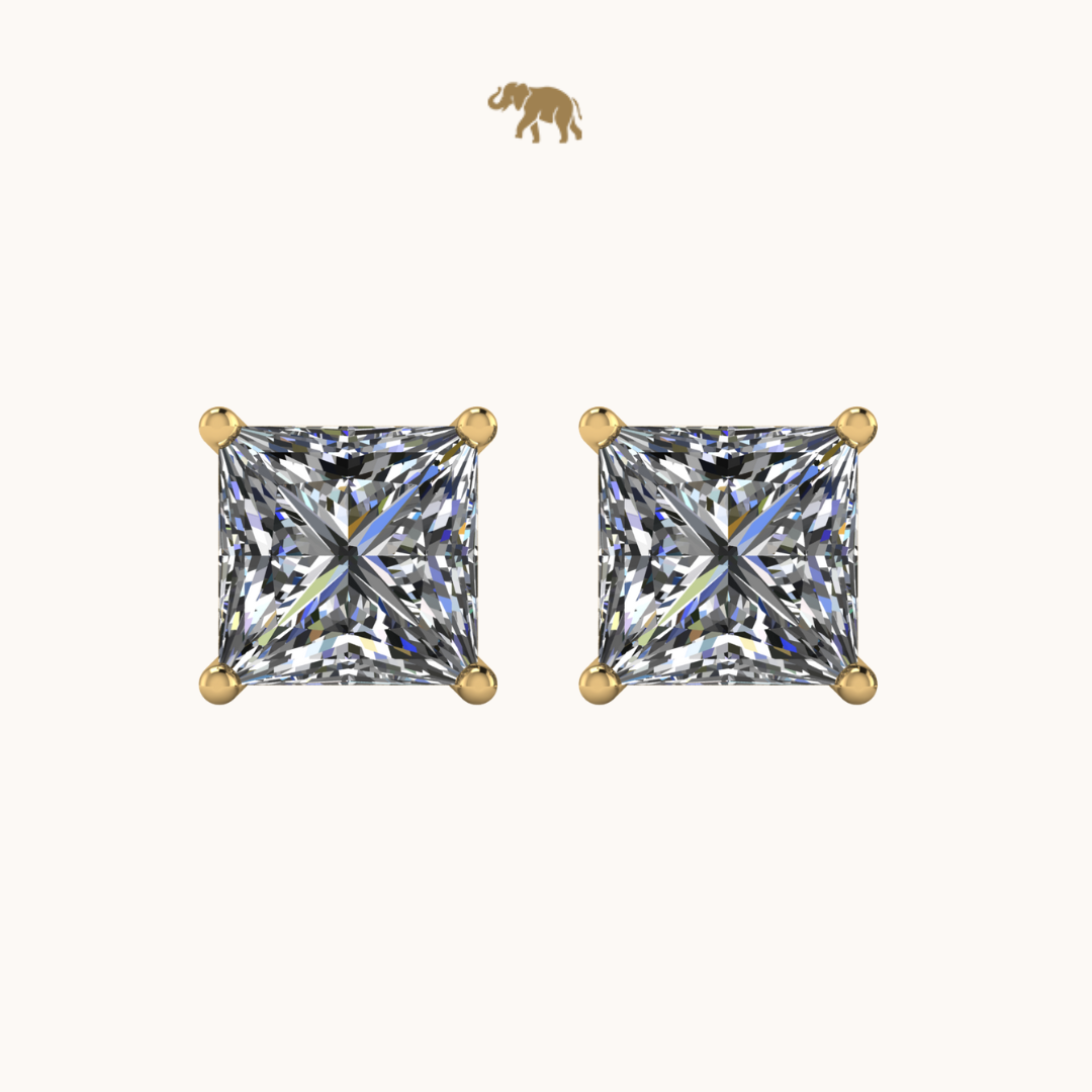 Gold Princes(Square) 6mm Solitaire Studds by Arushaa 1ct size