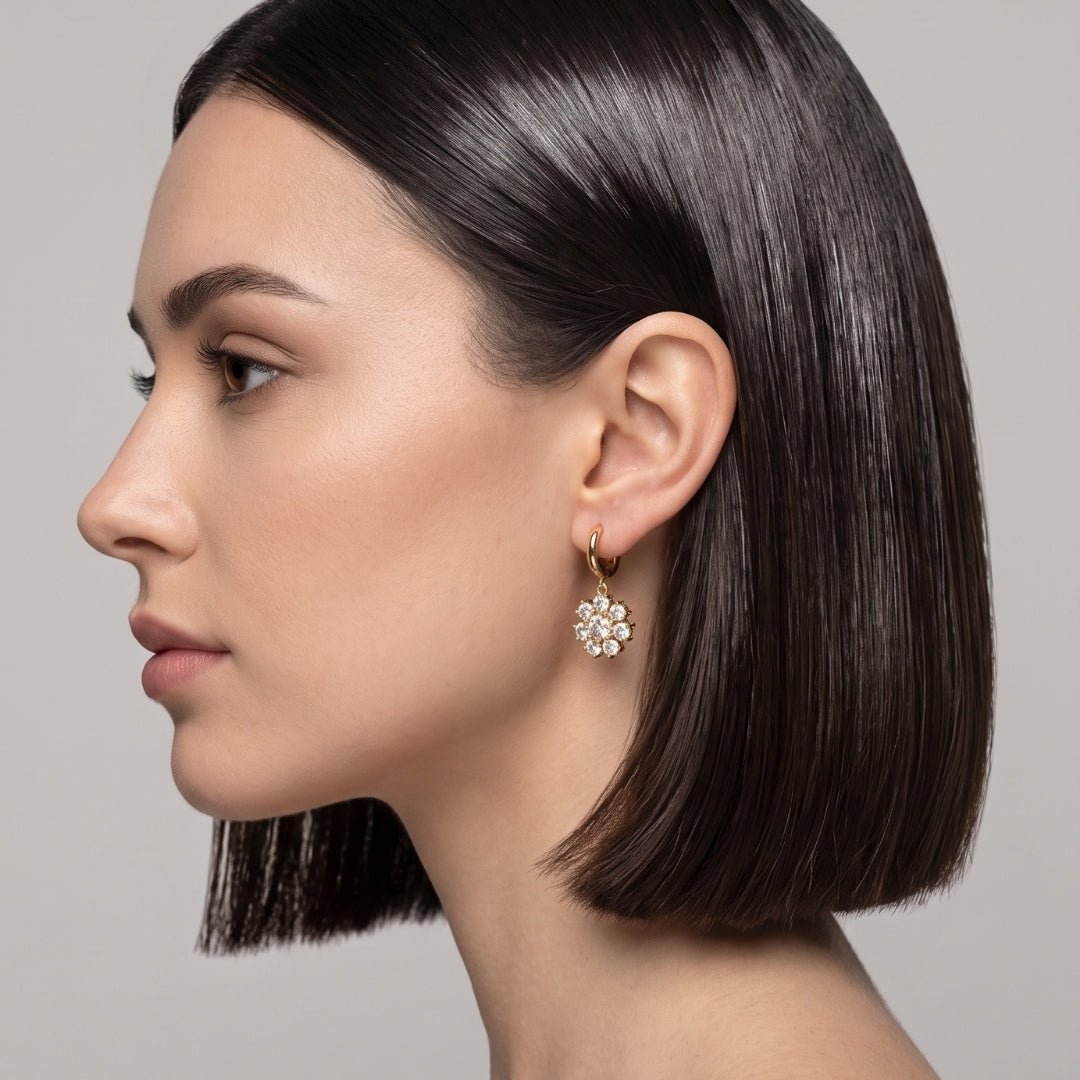 Diamond Flower Dangling Earrings