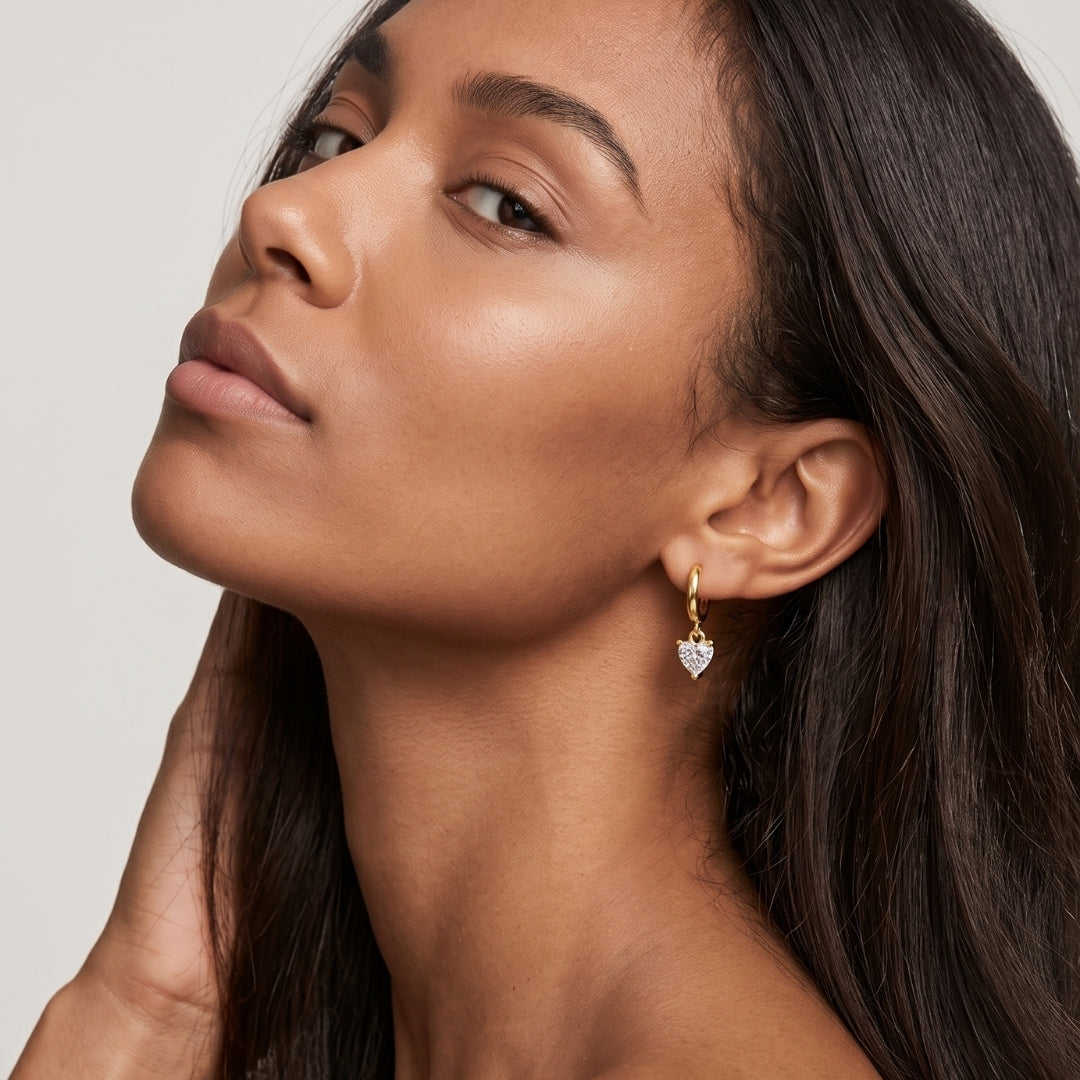 Diamond Heart Solitaire Dangling Drop Earrings
