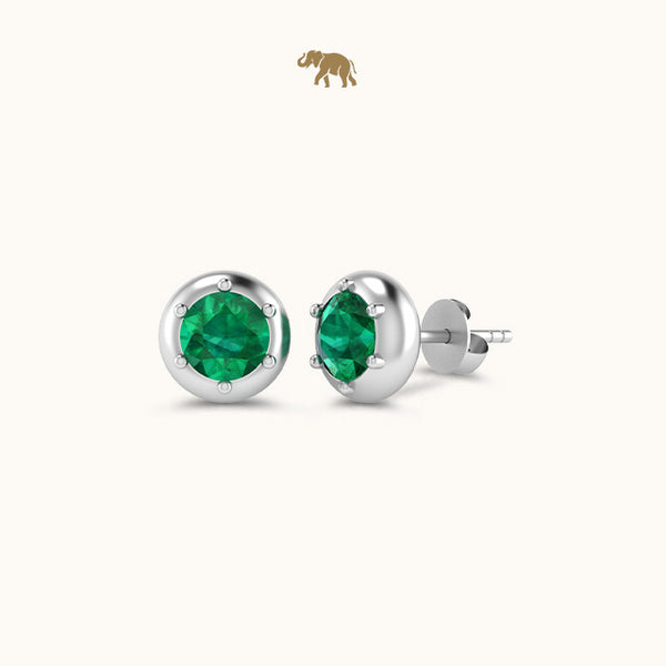 Classic Silver Solitaire Emerald Studds