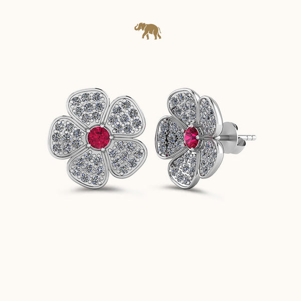 Ruby Flower Cluster Earrings