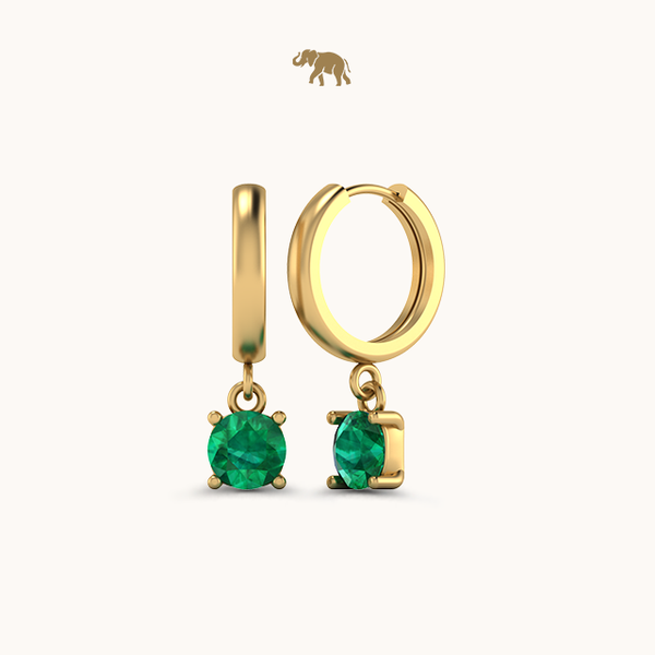 Emerald Solitaire Dangling Drop Earrings