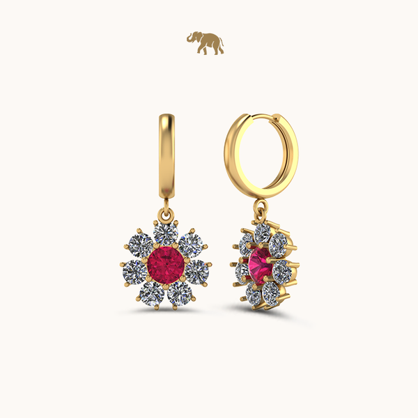 Ruby Flower Dangling Earrings