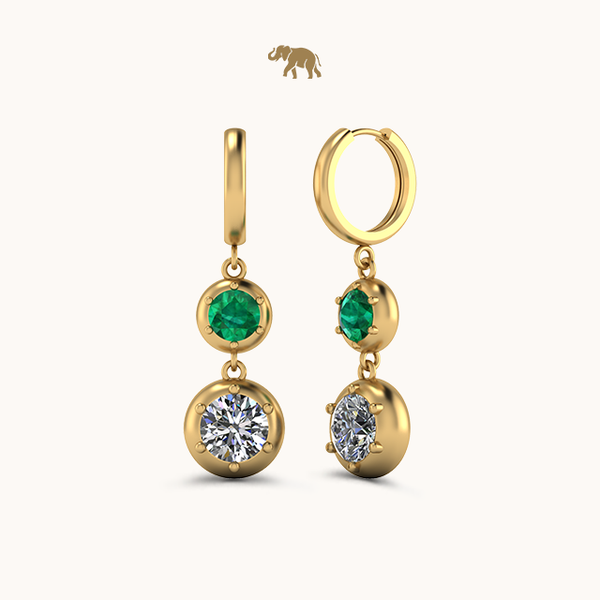 Graduating Emerald & Diamond Solitaire Earrings