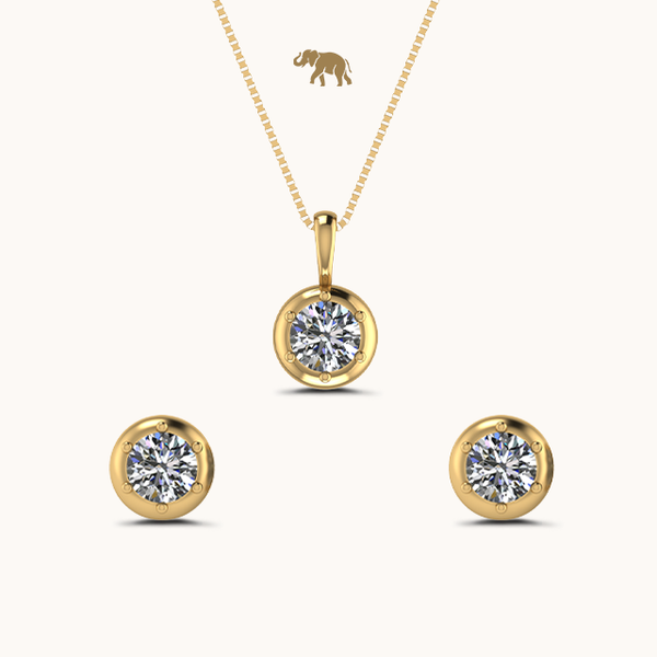 Classic Gold Solitaire Earrings & Necklace Set