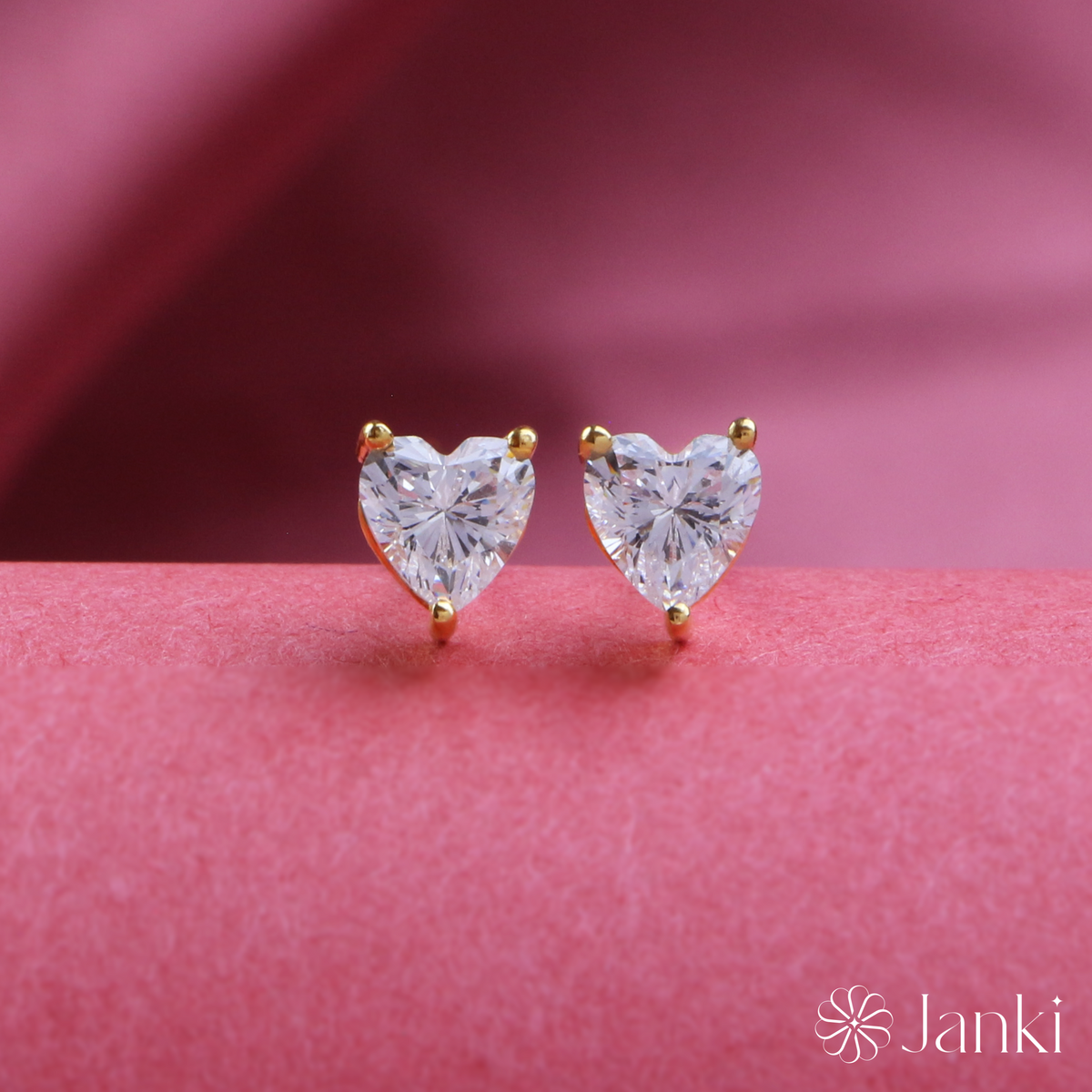 Heart Gold Solitaire Diamond Zirconia Studs