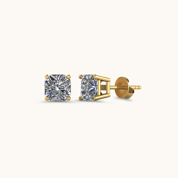 Asscher Gold Solitaire Diamond Zirconia Studs