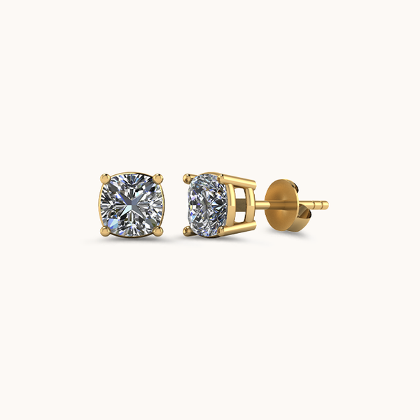 Cushion Gold Solitaire Diamond Zirconia Studs