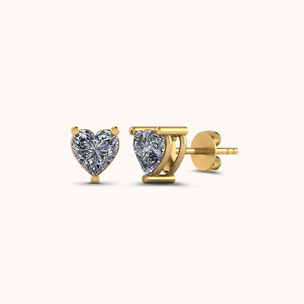 Heart Gold Solitaire Diamond Zirconia Studs