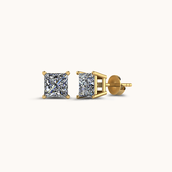 Princess Gold Solitaire Diamond Zirconia Studs