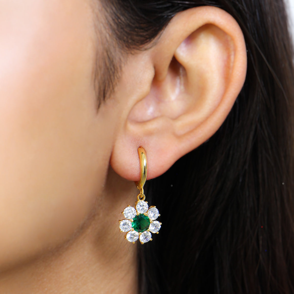 Emerald Flower Dangling Earrings