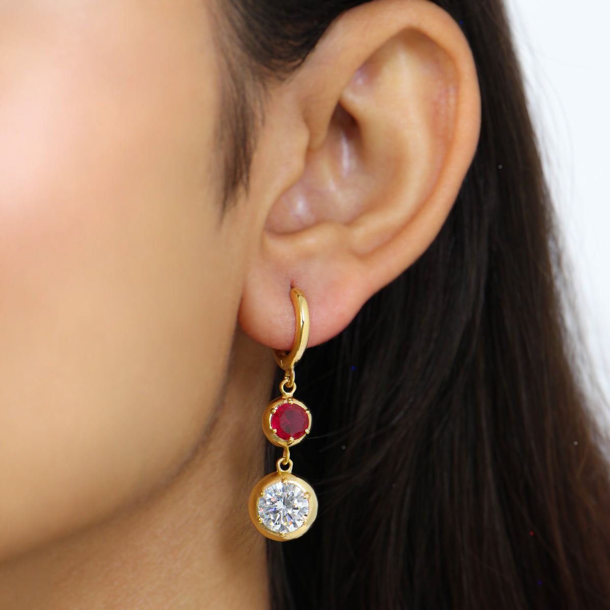 Graduating Ruby & Diamond Solitaire Earrings