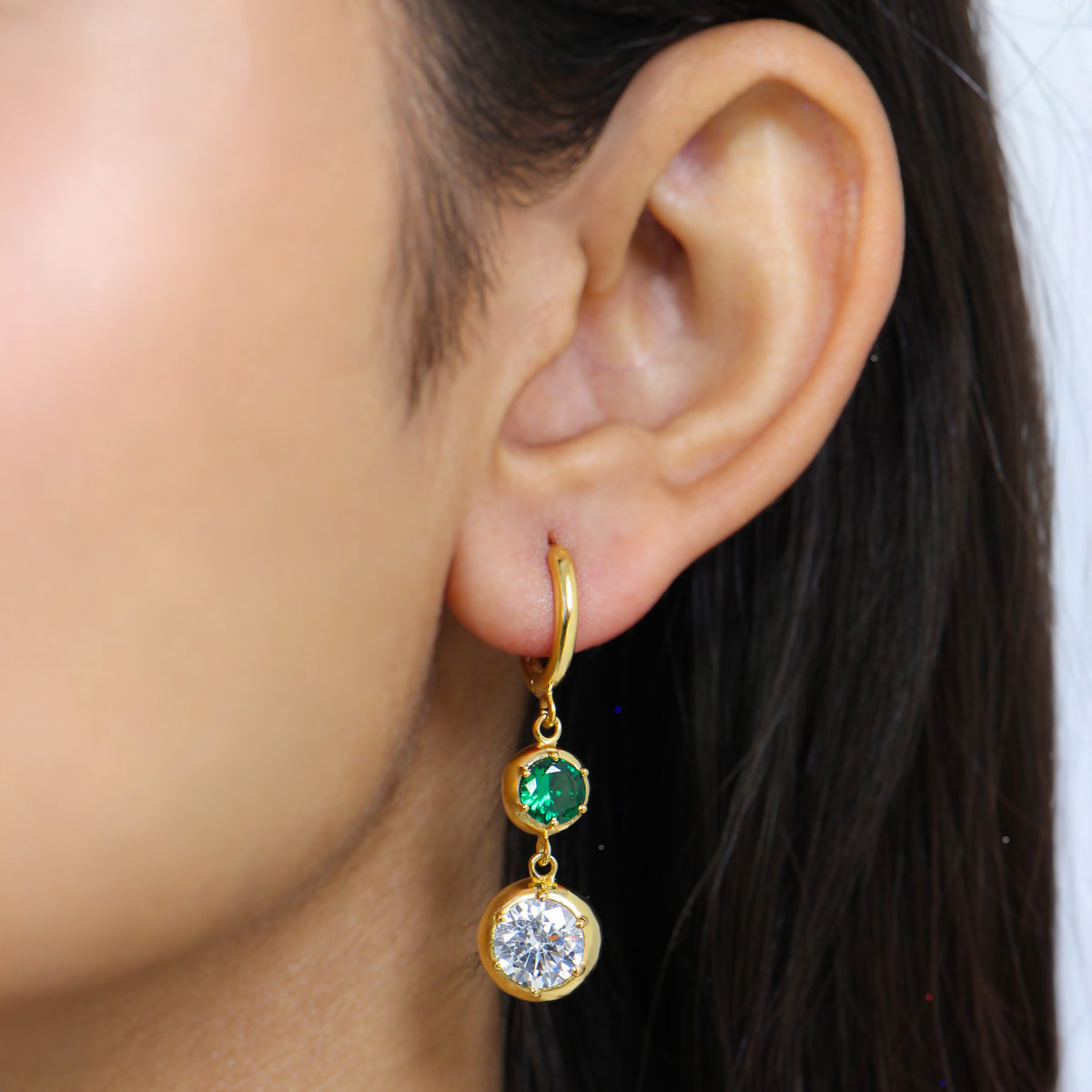 Graduating Emerald & Diamond Solitaire Earrings