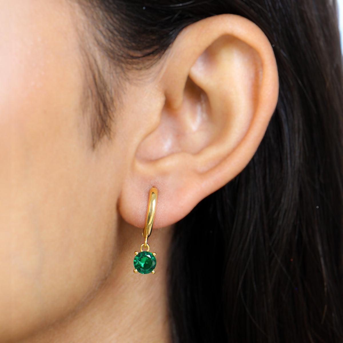 Emerald Solitaire Dangling Drop Earrings