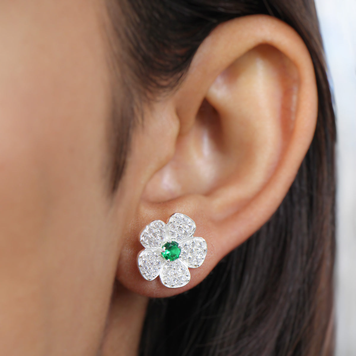 Emerald Flower Cluster Earrings