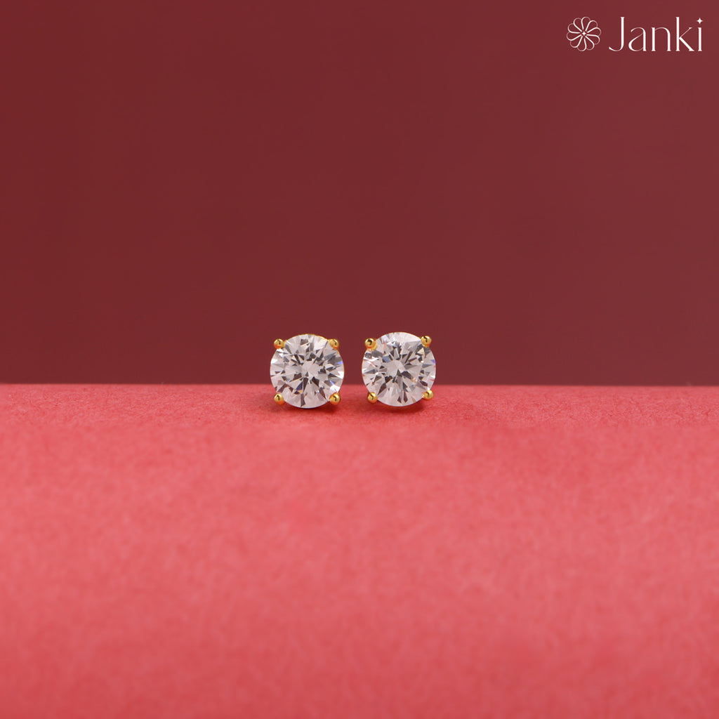 Gold Solitaire Diamond Zirconia Studs