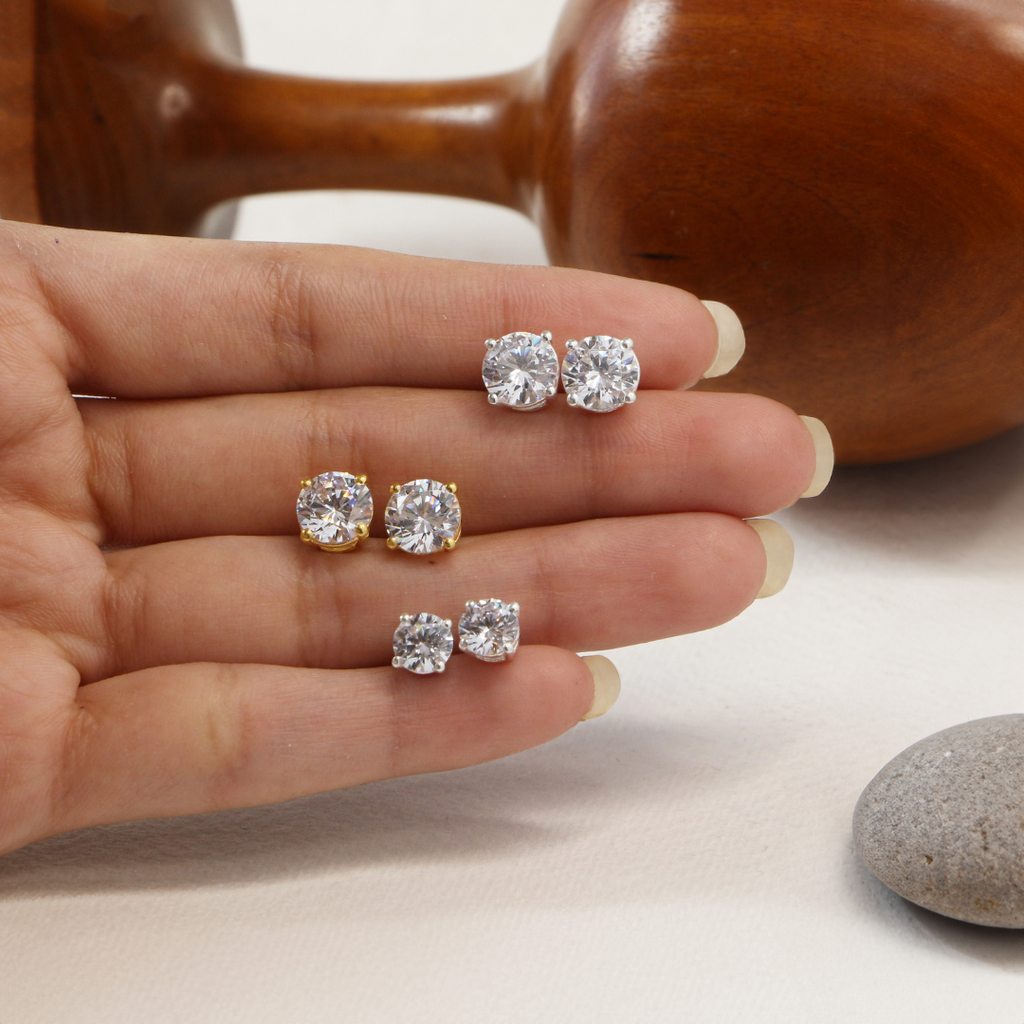 Silver Solitaire Diamond Zirconia  Studs