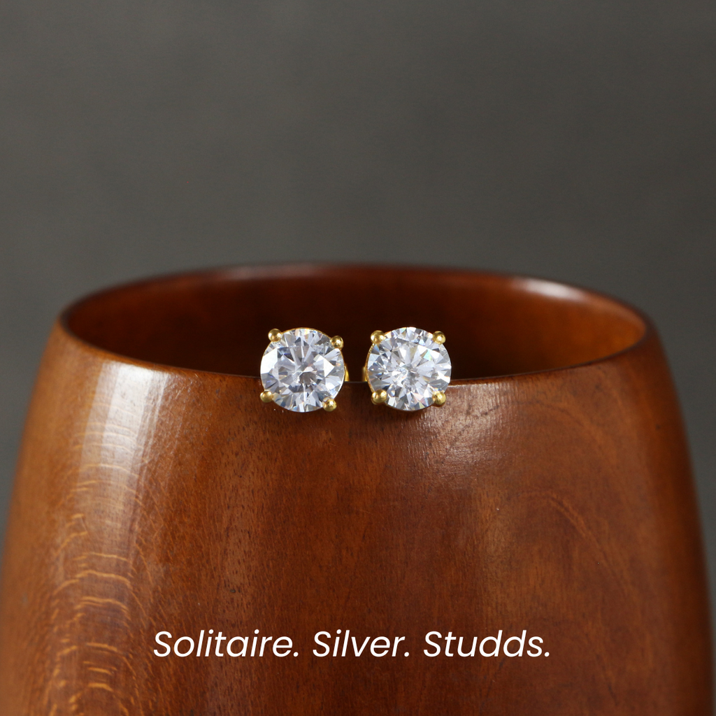 Silver Solitaire Diamond Zirconia  Studs