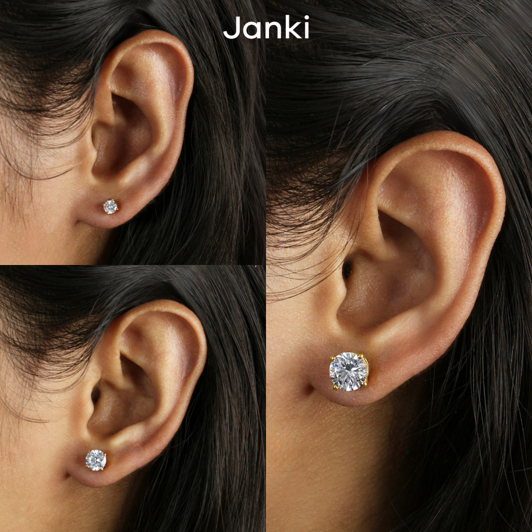 Gold Solitaire Diamond Zirconia Studs