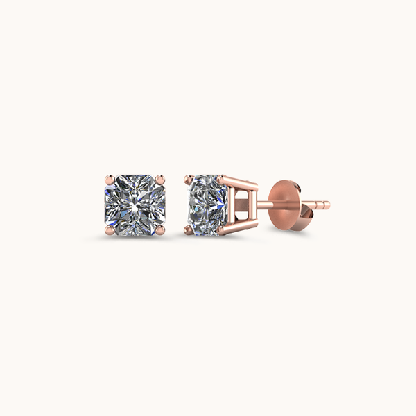 Asscher Rose Gold Solitaire Diamond Zirconia Studs